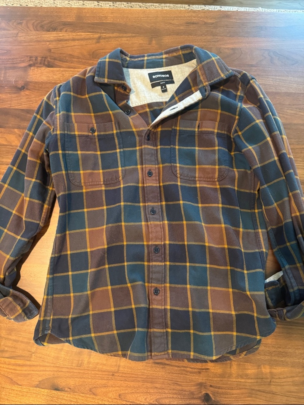 Bonobos Brown and Navy Plaid Button-Down Sherpa-Lined Shirt
